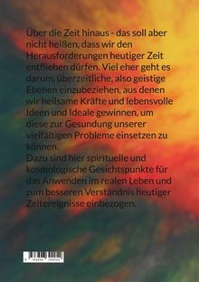 Text über geistige Ebenen und spirituelle Aspekte. Hintergrund: abstrakte Farbverläufe in Gelb, Rot und Grün.
