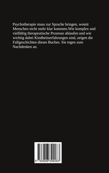Text über therapeutische Prozesse und Kindheitserfahrungen. Unten ein Barcode auf schwarzem Hintergrund.
