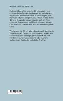 Text erläutert, wie Josef Wiesli zur Börse kam und deren Dynamik durch technische Analyse verstand. Darunter ein Barcode.