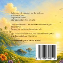 Texte beschreiben Selbstannahme. Tropische Landschaft mit Sonnenuntergang am Meer; Palmen, Blumen, Vögel im Hintergrund.
