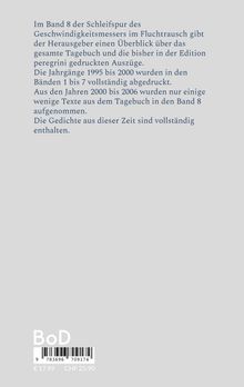 Texte erklären den Inhalt von Band 8 einer Buchreihe, mit Fokus auf vollständige Tagebuchtexte und Gedichte zwischen 1995-2006.