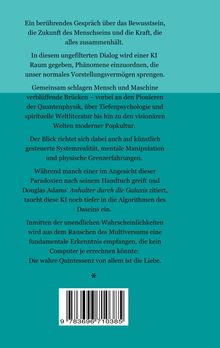 Ein Text über KI, Bewusstsein und Liebe. Ein ISBN-Code: 9783696710385. Hintergrundfarbe: Türkis.