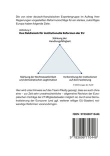Text: Ziel von Reformvorschlägen ist ein starkes Europa. Grafik: Dreieck zeigt drei Ziele: Handlungsfähigkeit, Rechtsstaatlichkeit, Erweiterung. ISBN unten.