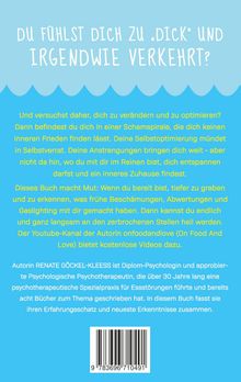 "DU FÜHLST DICH ZU 'DICK' UND IRGENDWIE VERKEHRT?" In einem blauen Hintergrund, Text in hellen Farben.