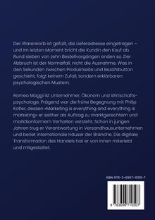 Text beschreibt Kaufabbruch im Onlinehandel und psychologische Muster. Autor: Romeo Maggi. ISBN 978-3-6967-1050-7.