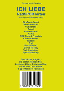 Titel: "iCH LiEBE RadSPORTarten". Arten wie Mountainbiken, Cyclocross gelistet. Barcode unten. Gelber Hintergrund.