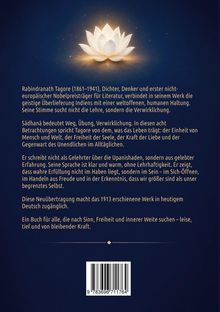 Ein Text über Rabindranath Tagore und seine Werke, darunter eine leuchtende Lotusblüte auf dunkelblauem Hintergrund.