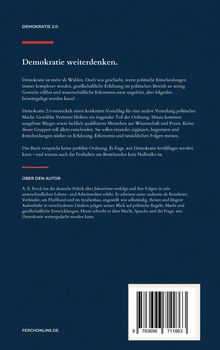 Demokratie 2.0: "Demokratie weiterdenken. Demokratie ist mehr als Wahlen..." Unten: "Über den Autor" und "FERCHONLINE.DE".