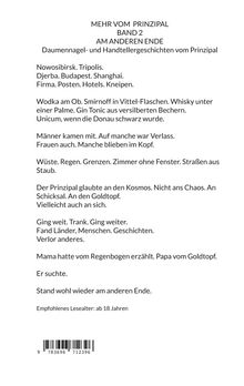 Mehr vom Prinzipal, Band 2: Am anderen Ende. Empfohlenes Lesealter: ab 18 Jahren. Text über Reisen und Schicksal.