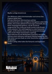 Text über einem Bild mit Tower Bridge und einem Taxi: "Big Ben schlägt dreizehnmal..." Darunter ein Buchcode und Preis.