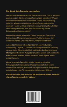 Text: "Die Kunst, dein Team stark zu machen." Beschreibung eines Buches über Teamentwicklung und Führung ohne Managementfloskeln. Darunter ein Barcode.