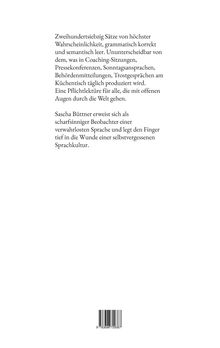 Text über sprachliche Beobachtungen von Sascha Büttner, ISBN unten. Weiße Seite mit klarer, mittig ausgerichteter Schrift.