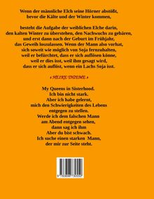 Die Texte handeln von Elchen und Stärke. Erwähnt wird "HEIKE THIEME" und ein Gedicht über Lebensschwierigkeiten. Ein Barcode ist unten.