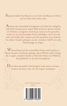 Sinkende Schiffe. Ein Monster in der Tiefe. Ein Weinen im Nebel, das bei Nacht übers Meer zieht. Links Zeichnung eines Leuchtturms.