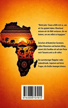 “Nicht jeder Traum erfüllt sich so, wie wir ihn geplant haben...” Zitattext neben Afrika-Illustration mit Savannen und Tieren.