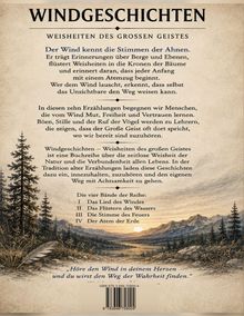 "Windgeschichten: Weisheiten des großen Geistes." Text über Geschichten, vier Bände der Reihe, Naturmotiv mit Bergen.