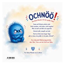 "OCHNÖÖ! Das kleine Monster mit dem großen Nein!" Beschreibung eines blauen, wütend aussehenden Monsters mit verschränkten Armen.