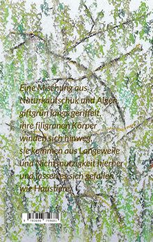 Eine Mischung aus Naturkautschuk und Algen... wie Haustiere. Hintergrund: grün-weißes Muster mit Zweigen.