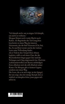 Text über Morgan Shinsei und seine Philosophie im Tai-Gung-Jitsu, zentriert um innere Erkenntnis und die Leere als wesentlichen Weg. Oben: Illustration mit Elementen.