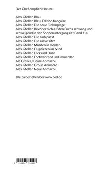 Der Chef empfiehlt Bücher von Alex Gfeller, erhältlich bei www.bod.de. Unten ist ein Barcode sichtbar.