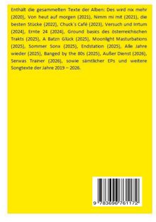 Enthält Texte der Alben von 2020 bis 2026, inklusive EPs. Gelber Hintergrund mit einem Barcode unten rechts.