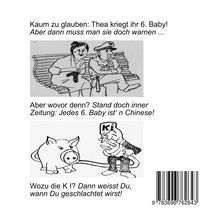 Thea bekommt ihr 6. Baby! Jedes 6. Baby ist Chinese! Wozu die KI? Dann weißt du, wann du geschlachtet wirst! Illustration mit Schwein.