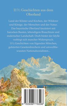 "11½ Geschichten aus dem Oberland." Eine Illustration zeigt Berge, Natur, drei Männer in traditioneller Kleidung, und ein See.
