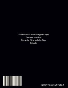 Ein Gedicht kritisiert ein unbeliebtes Buch, darunter ein Barcode und die ISBN 978-3-6967-7672-5 auf schwarzem Hintergrund.