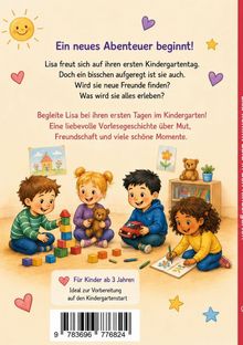 Text: Ein neues Abenteuer beginnt! Beschreibung: Vier Kinder spielen fröhlich zusammen.