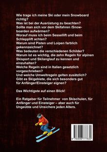 Ein Skifahrer in roter Jacke und blauer Hose fährt auf blauen Skiern, darunter ein Barcode.