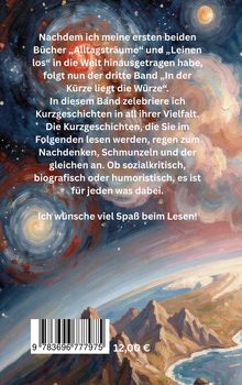 Nach einigen Buchvorstellungen folgt "In der Kürze liegt die Würze". Es gibt eine kosmische Illustration mit Berglandschaft. Preis: 12,00 €.