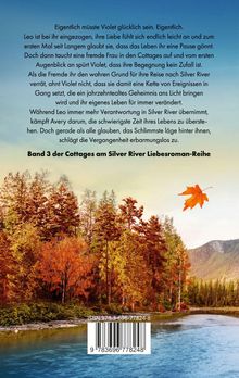 Text spricht über Violet, die in einer Beziehung mit Leo in Silver River lebt. Herbstliche Wald- und Flusslandschaft.