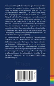 Text über die umstrittene Definition von Geschlecht, Bezüge zu Gallie, Butler, Foucault und rechtliche Aspekte. Enthält Barcode.