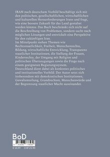 Beschreibung eines Buches über Iran, inspiriert von Deutschland, das Themen wie Rechtsstaatlichkeit und Menschenrechte behandelt.