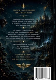 Text oben: "MANCHE GEHEIMNISSE VERÄNDERN ALLES." Eine magische, nächtliche Szene mit einer beleuchteten Stadt auf schwebenden Inseln.