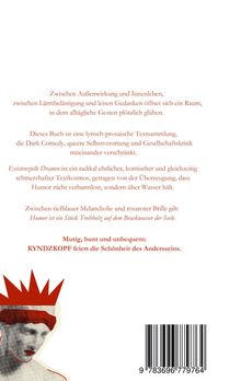 Zwischen Außenwirkung und Innenleben glühen alltägliche Gesten. Kyndzkopf feiert die Schönheit des Andersseins. Unten ein Barcode.