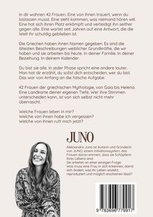 Ein Text über 42 Frauen in dir, griechische Mythologie und Selbsterkenntnis. Unten das "JUNO"-Logo mit einem Porträt einer lächelnden Frau.