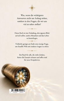 Text über Fragen und Perspektiven, Einladung zur Selbstreflexion. Darunter ein goldenes Kaleidoskop mit buntem Muster.