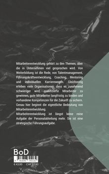 Text über Mitarbeiterentwicklung als strategische Führungsaufgabe. Unten sind Preise in Euro und CHF sowie ein BoD-Logo.