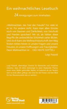 Ein weihnachtliches Lesebuch: 24 Anregungen zum Innehalten. Zitat von Luigi Pozzoli über Weihnachten als heutiges Gottes.