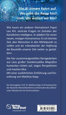 Texte mit Fragen über Künstliche Intelligenz, Papst Leo XIV und sozialer Humanismus. Verlag Neustadt Logo am Ende.