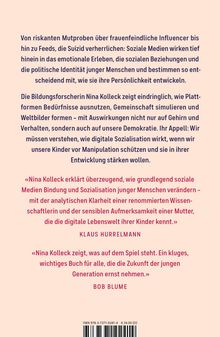 Texte über soziale Medien, Manipulation, und Auswirkungen auf junge Menschen. Kommentatoren: Klaus Hurrelmann, Bob Blume.