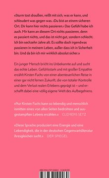 Ein pinker Buchrückentext beschreibt eine abenteuerliche Reise in eine kontrollierte Zukunft voller Aufbegehren.