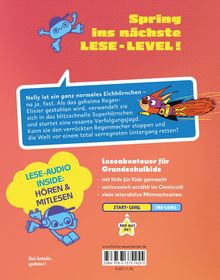 "Spring ins nächste LESE-LEVEL! Leseabenteuer für Grundschulkids." Illustration: Ein Eichhörnchen als Superheld.