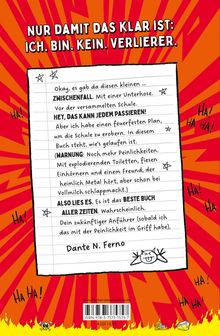 Buchtitel oben: "NUR DAMIT DAS KLAR IST: ICH. BIN. KEIN. VERLIERER." Hintergrund in kräftigem Orange mit roten Strahlen. Links und rechts mehrmals "HA!". Unten eine Zeichnung einer Katze.