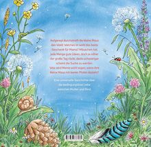 Aufgeregt durchstreift die kleine Maus den Wald... bedingungslose Liebe zwischen Mutter und Kind. Illustration von Blumen.