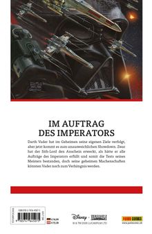 "IM AUFTRAG DES IMPERATORS" steht über einem Text zu Darth Vaders geheimer Mission. Illustration: Raumschiffe im Kampf.