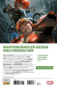 "Waffenhändler gegen Weltherrscher", Tony Stark plant mit Rebellen, Iron Man kämpft. Illustration mit Black Widow und Iron Man.