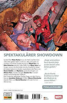 Texte im Bild: "SPEKTAKULÄRER SHOWDOWN", Lobzitate, "FINALAUSGABE!" Unten: Band- sowie Preisinformationen.

Illustration: Spider-Man im Kampf gegen kräftigen Gegner vor kaputter Mauer.