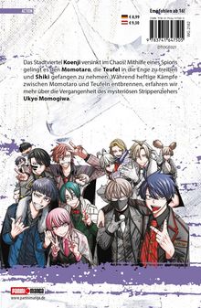 Texte berichten über das Chaos im Stadtviertel Koenji. Unten links Logo von "Panini Manga". Illustrationen mehrerer fröhlicher Figuren.
